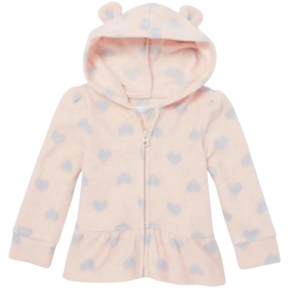The Childrens Place Girls‎ Heart Zip Up Jacket Sweater Bear Ears Pink Size 4T